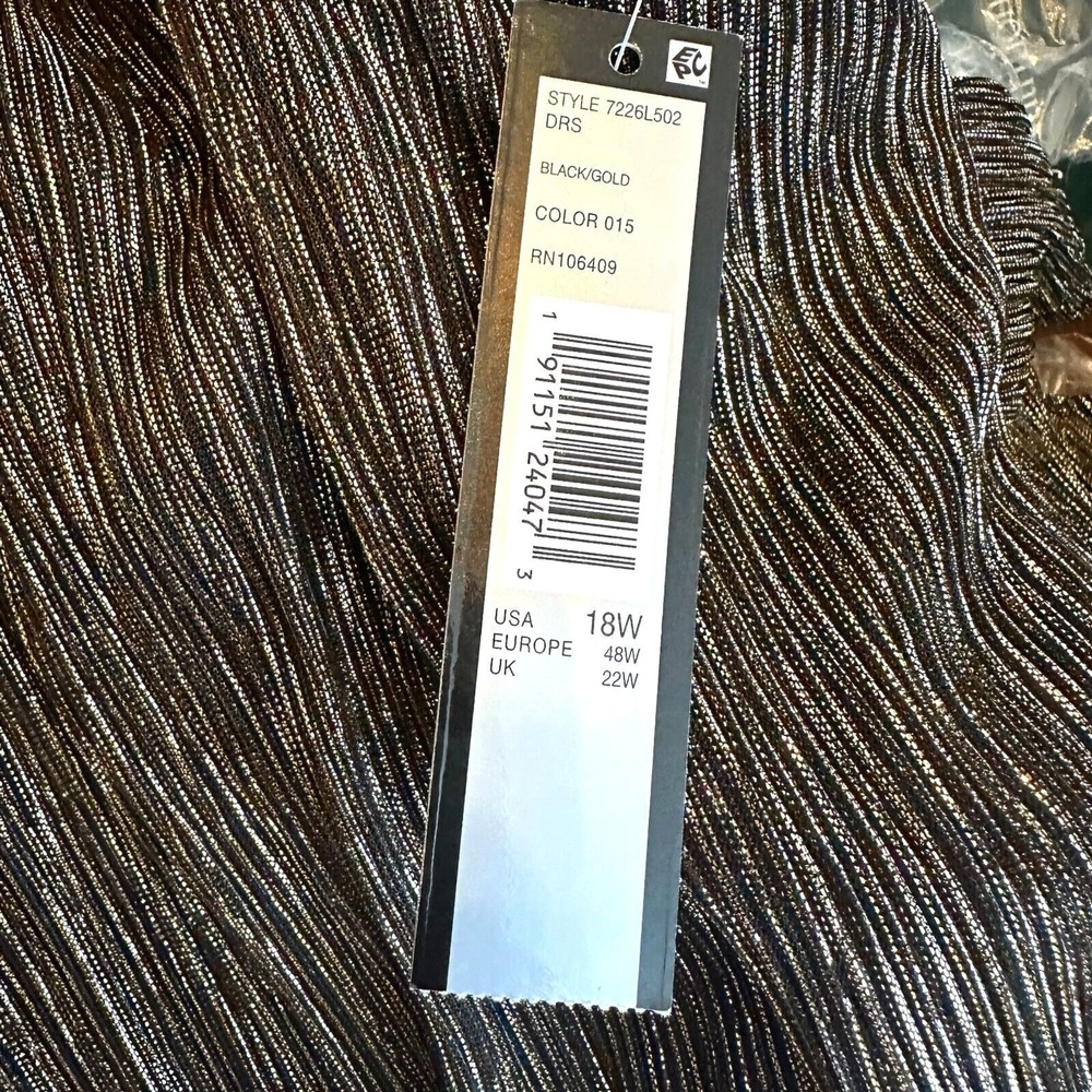 Tahari Arthur S Levine Dress Women Plus 18W Black Gold Metallic Asymmetrical NWT - Picture 6 of 10